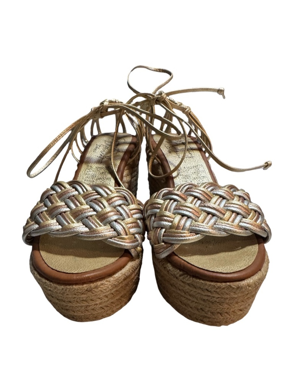 Metallic Braided Lace-Up Espadrille Wedge Sandals - Women's